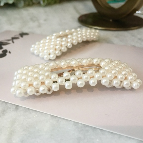 Set of 2 Imitation Pearl Beaded Gold Hair Clips - Picture 5 of 7